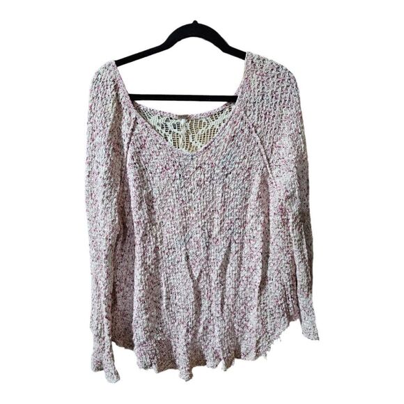 FREE PEOPLE Knit Oversized Crew Neck Crochet Back Sweater- Size M - Picture 1 of 8